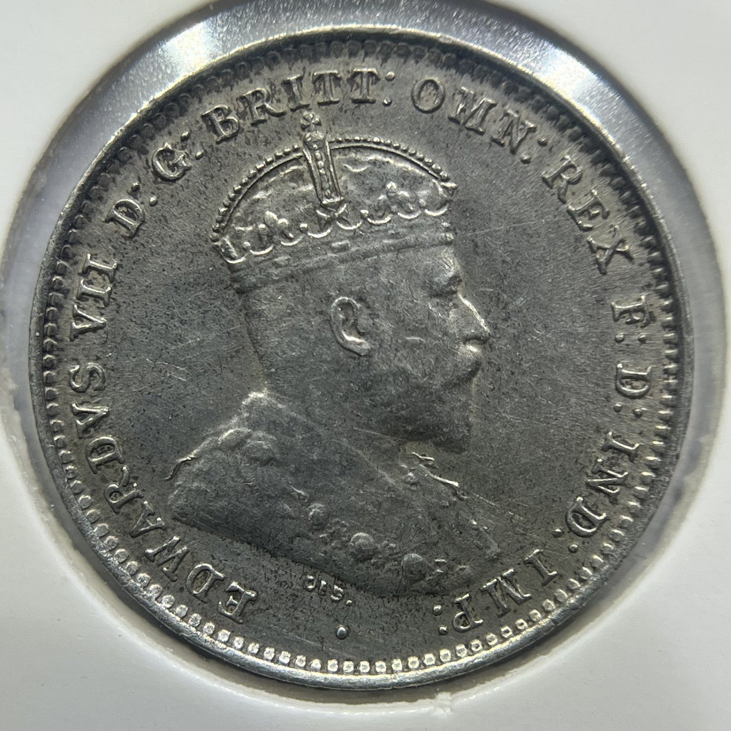 1910 Threepence Coin - almost Extremely Fine - Edward VII Silver First Year