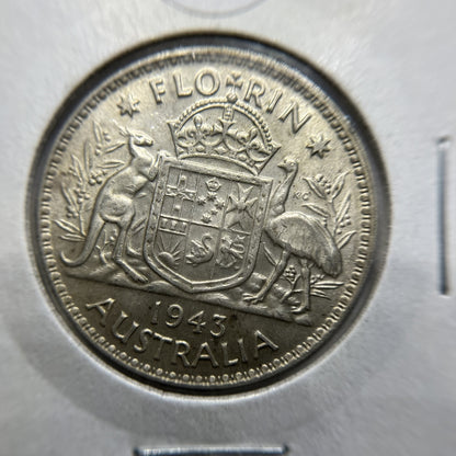 1943 Florin Coin - Extremely Fine or better - George VI Silver Predecimal