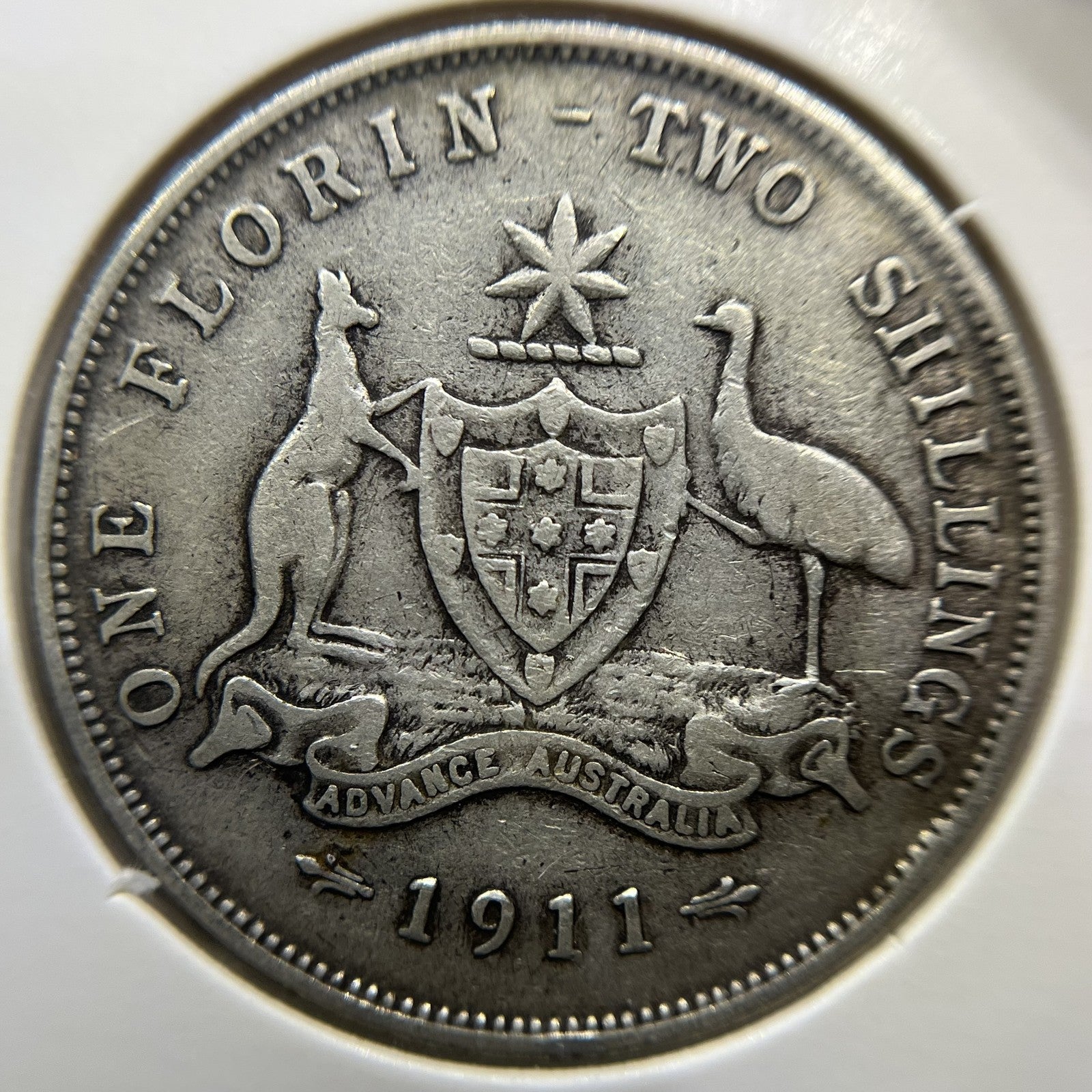 1911 Florin Coin - Fine - Scarce Date George V Silver Australian
