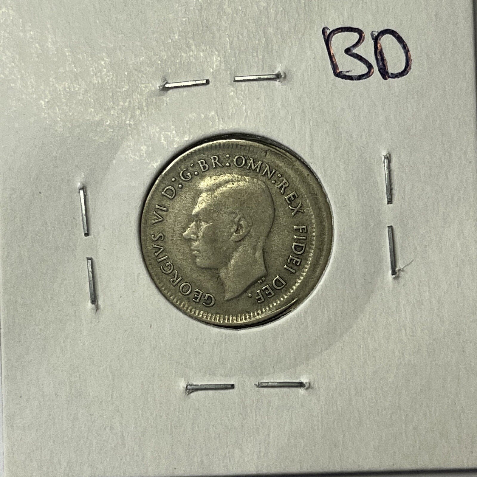 1952 Sixpence Coin - BroadStrike Misstrike Large Error - Silver Scarce Collar