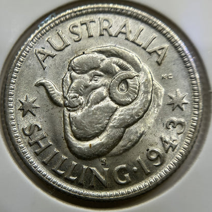 1943 s Shilling Coin - Uncirculated Lustre - George V Silver Predecimal