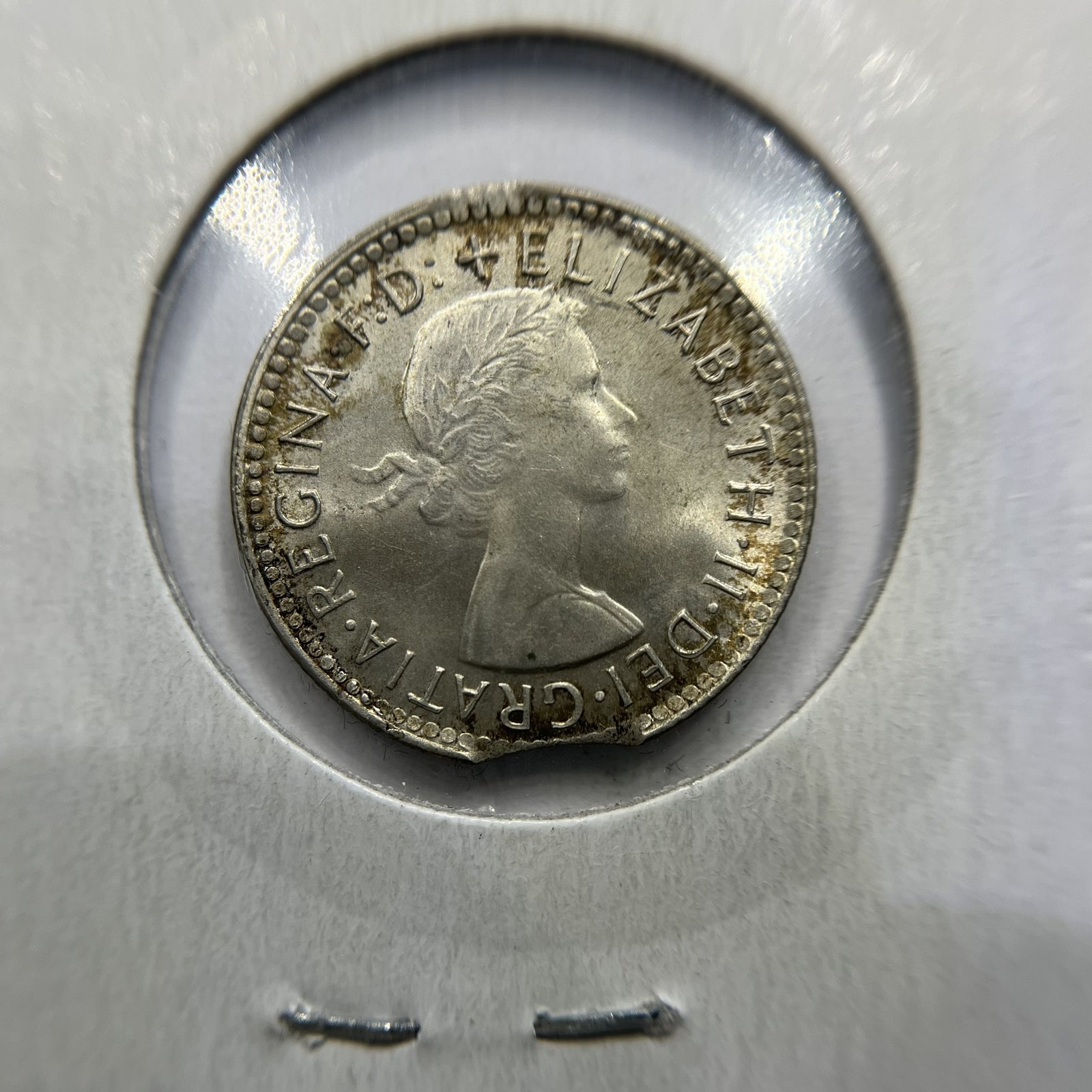 1963 Sixpence Error Coin - Clipped Planchet Rim Bite - Silver Elizabeth II