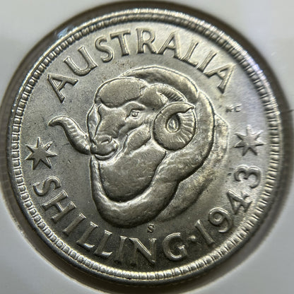 1943 s Shilling Coin - Uncirculated Lustre - George V Silver Predecimal