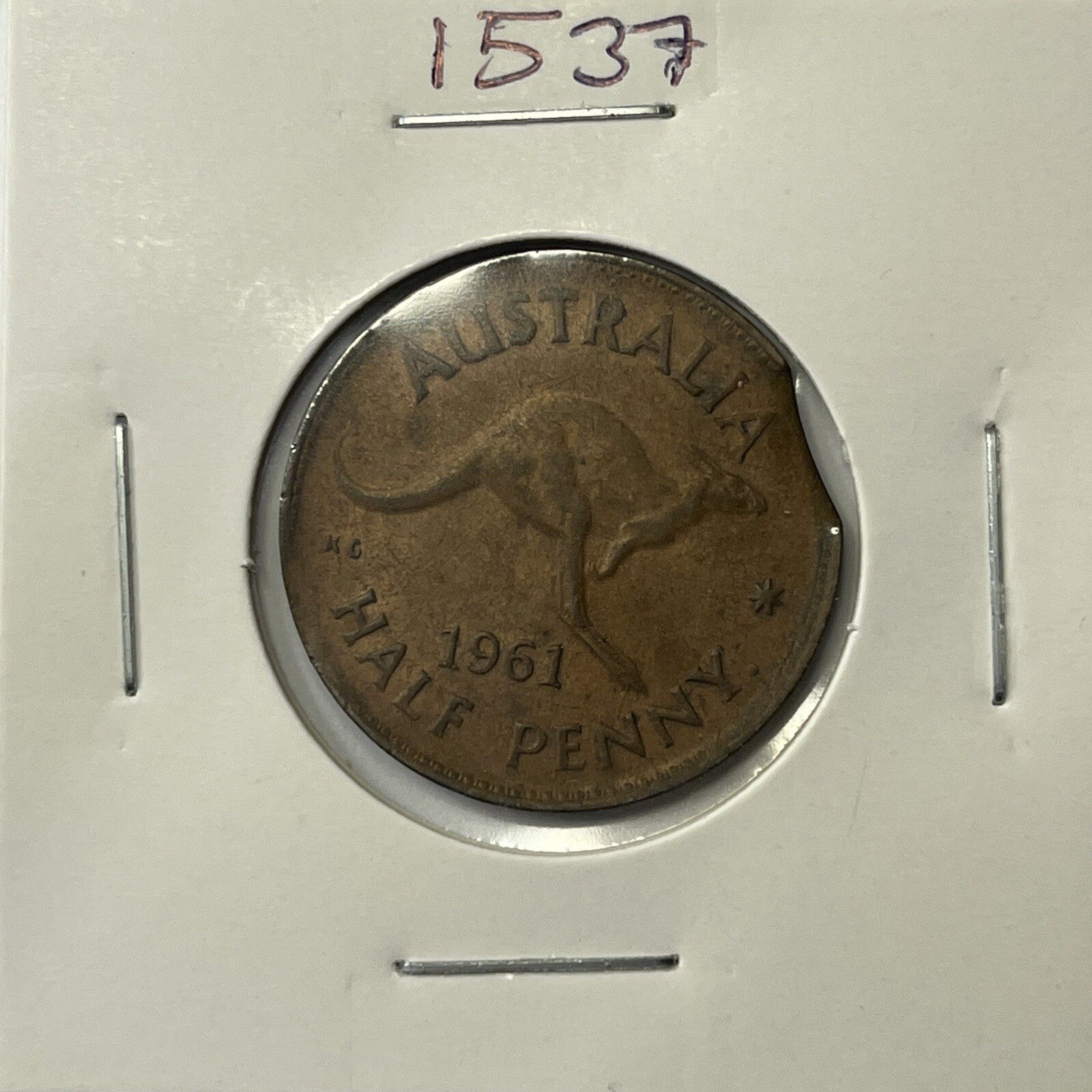 1961 Half Penny Coin - Clipped Planchet Rim Bite Error - Scarce Predecimal Clip