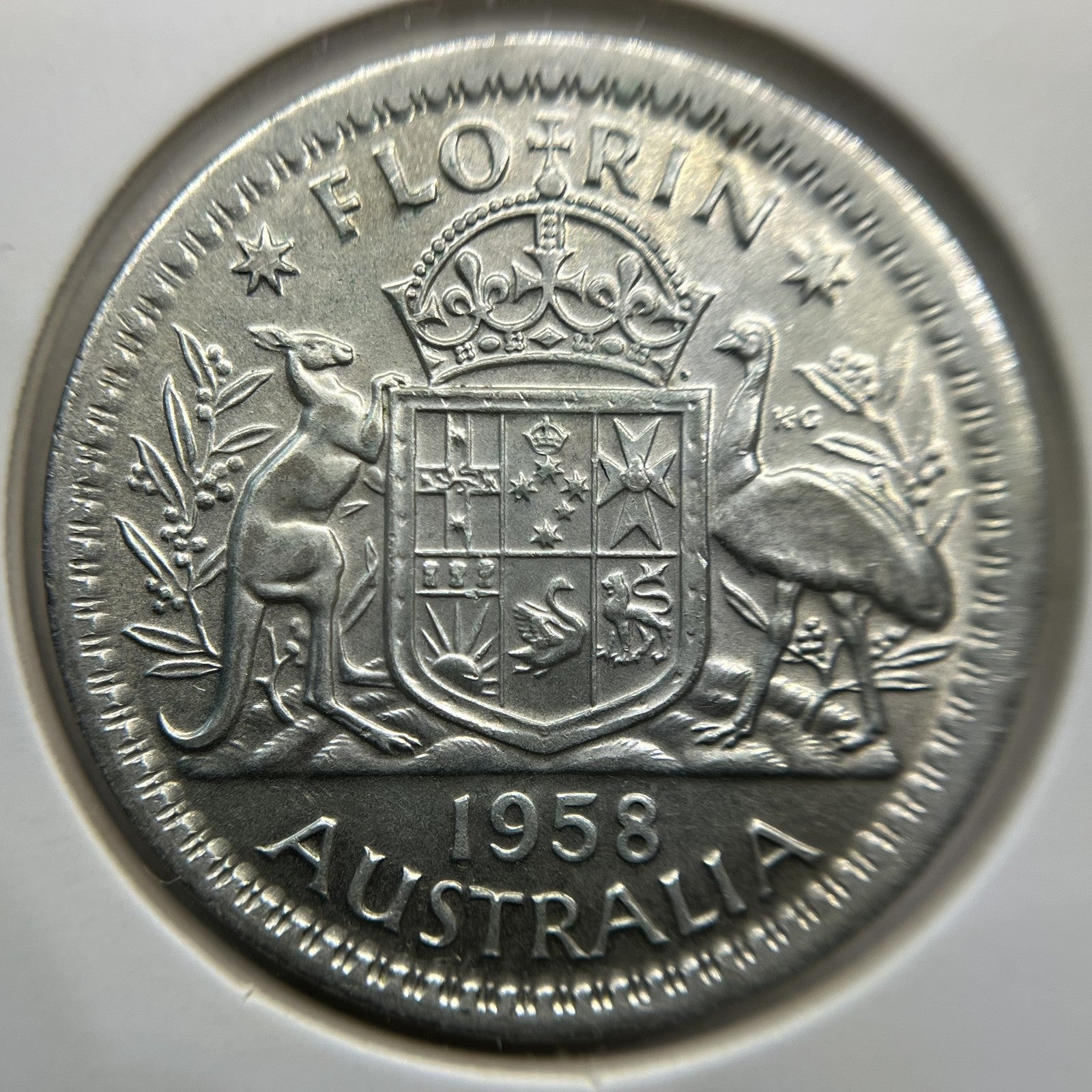 1958 Florin Error Coin - Broad Strike Out of Collar aUNC - Silver lizabeth II