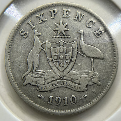 1910 Sixpence Coin - Very Fine - Silver Predecimal Edward VII