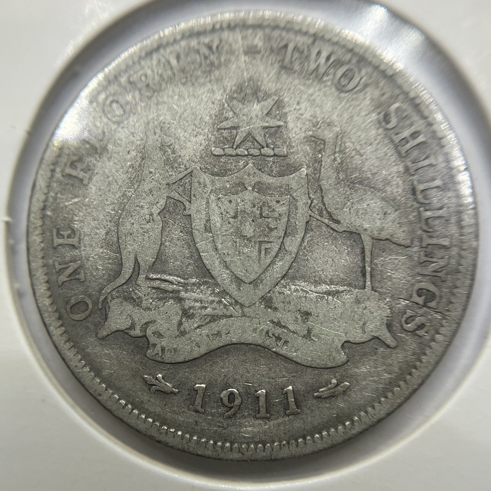 1911 Florin Coin - Very Good - Silver Predecimal Scarce Date George V