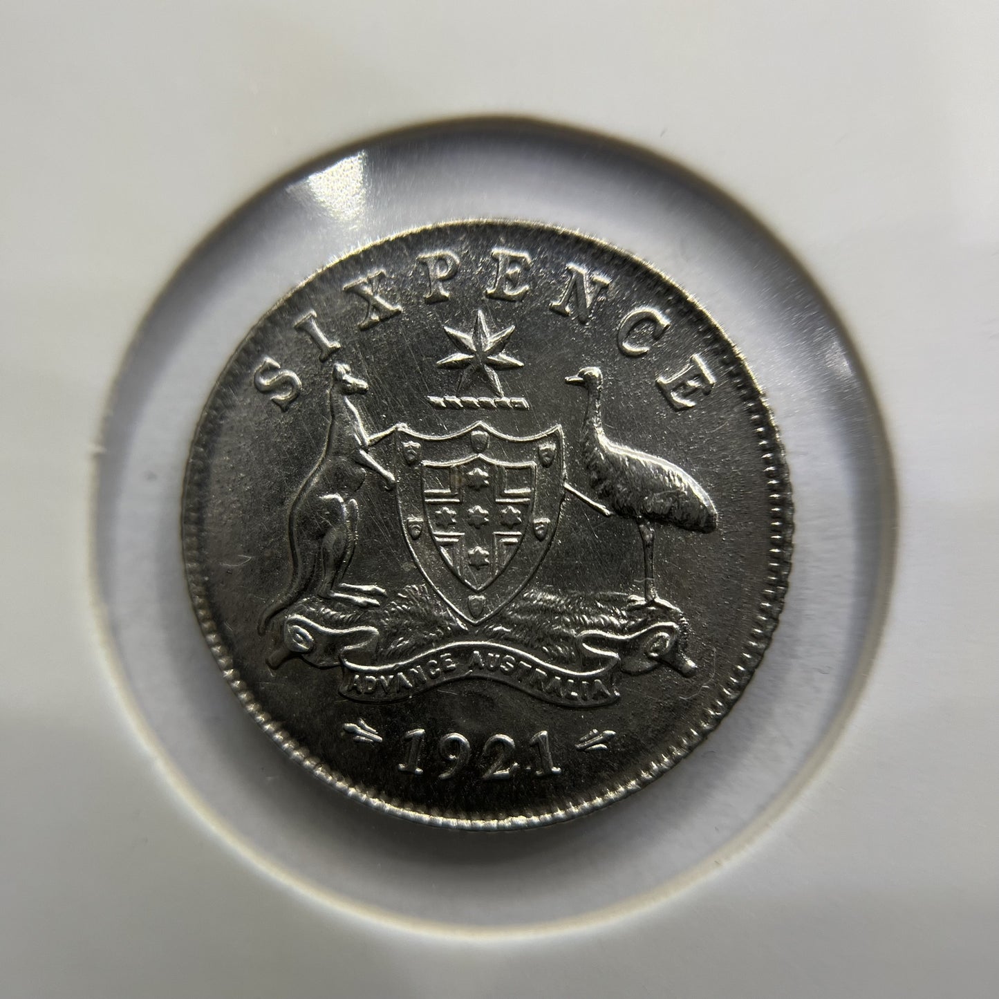 1921 Sixpence Coin - about Uncirculated - George V Silver Predecimal