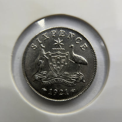 1921 Sixpence Coin - about Uncirculated - George V Silver Predecimal
