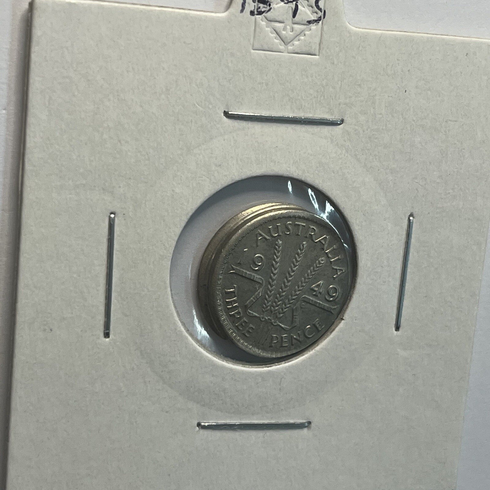 1949 Threepence Coin - Off Centre Misstrike Error HUGE LIP Struck out of Collar