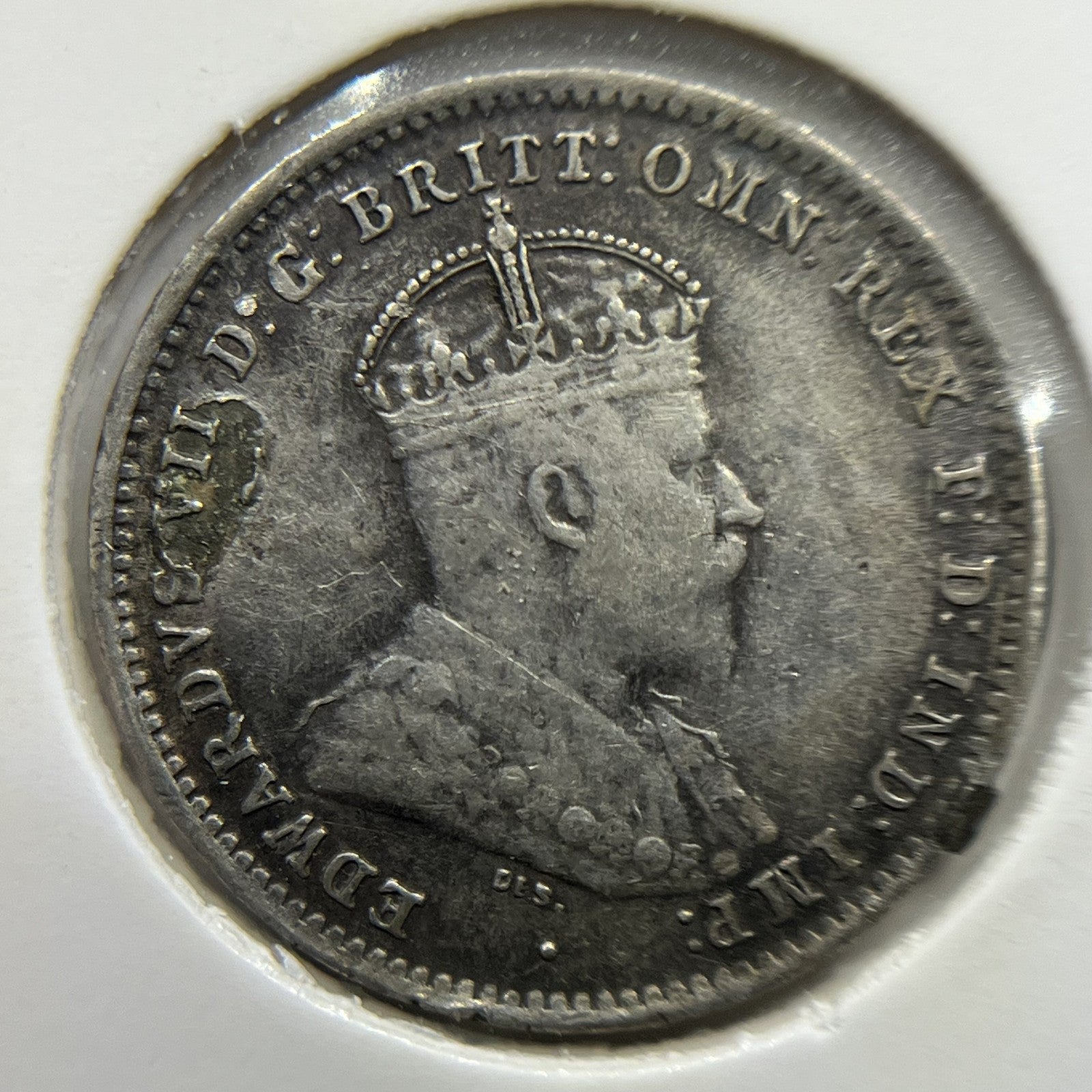 1910 Threepence Coin - good Very Fine Damaged - Edward VII Silver
