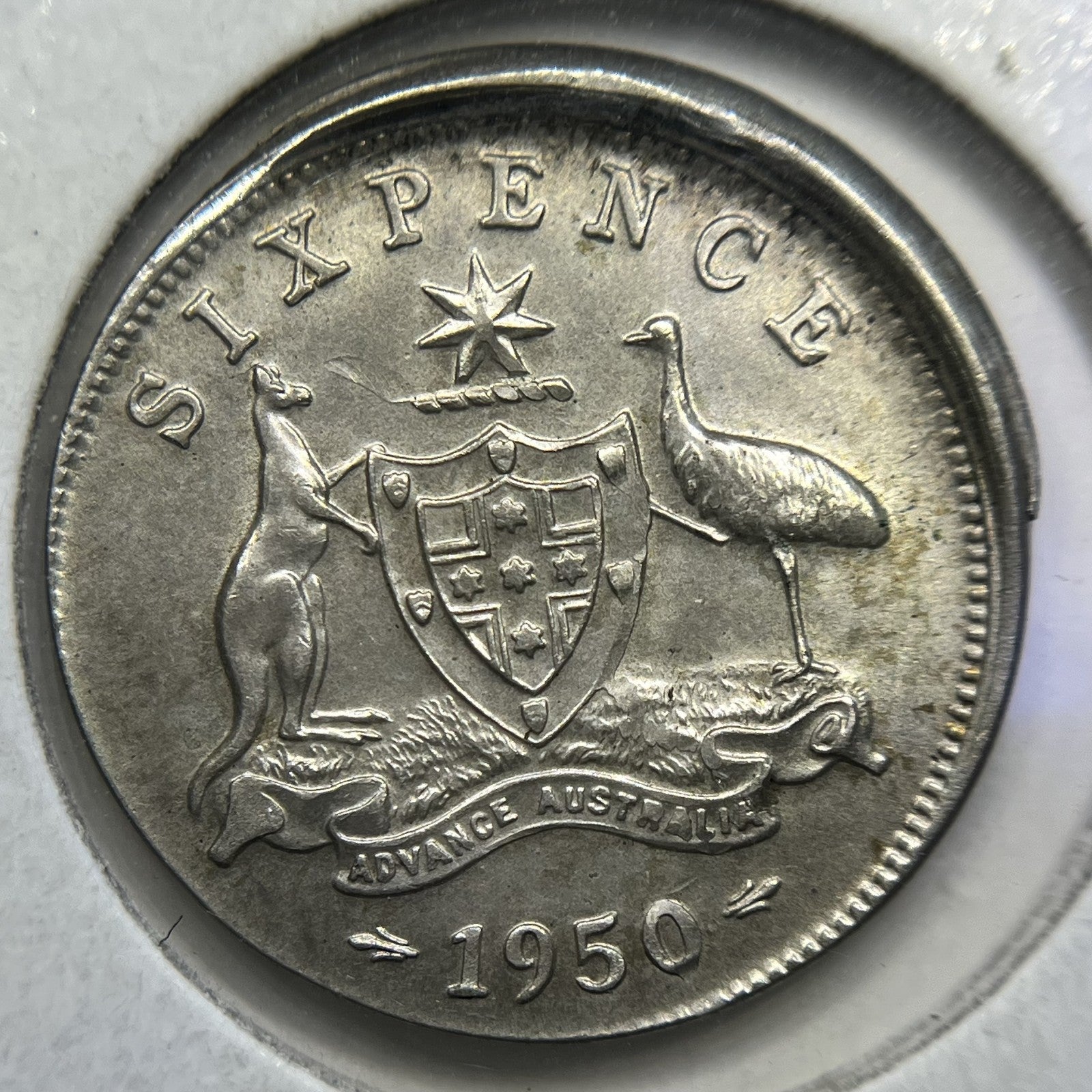 1950 Sixpence Error Coin - Major Struck out of Collar with Lip UNC - Scarce