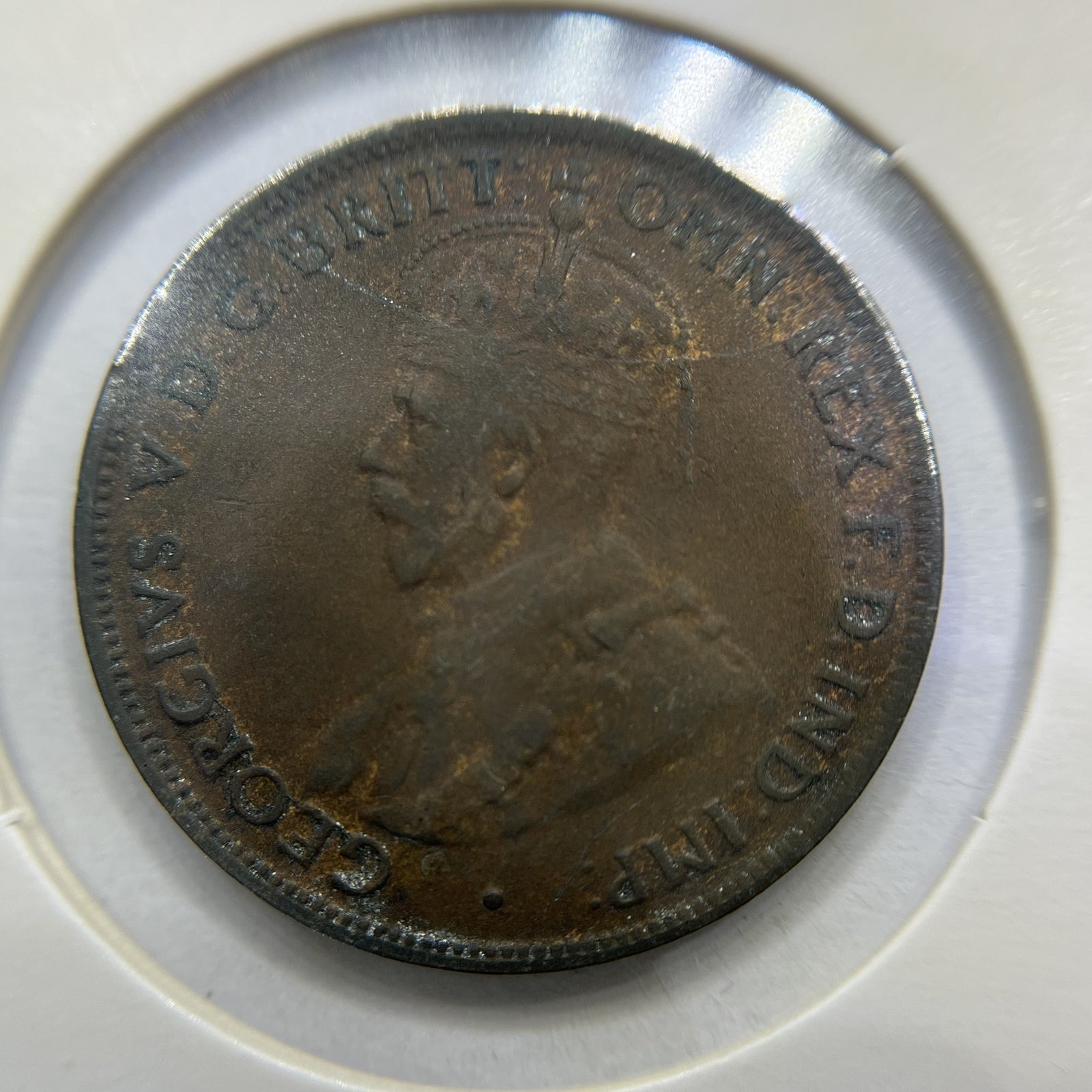 1926 Half Penny Error Coin - Half Moon and Pig Tail Fine - Predecimal George V