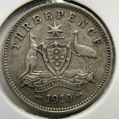 1910 Threepence Coin - Very Fine - Silver Edward VI First Year of Issue