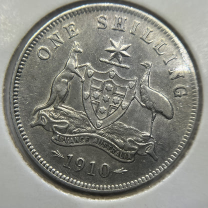 1910 Shilling Coin - Extremely Fine - Edward VII Silver Predecimal First Year
