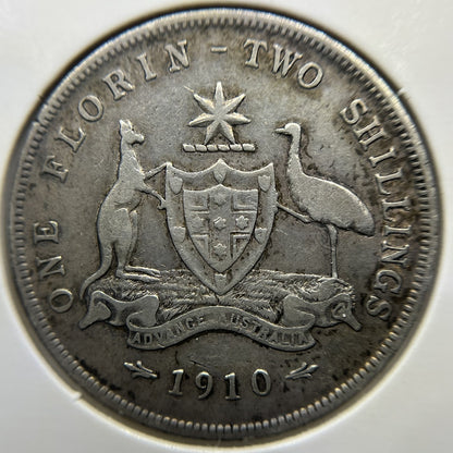 1910 Florin Coin - Very Fine - CV$325 Edward VII Silver Predecimal First Year