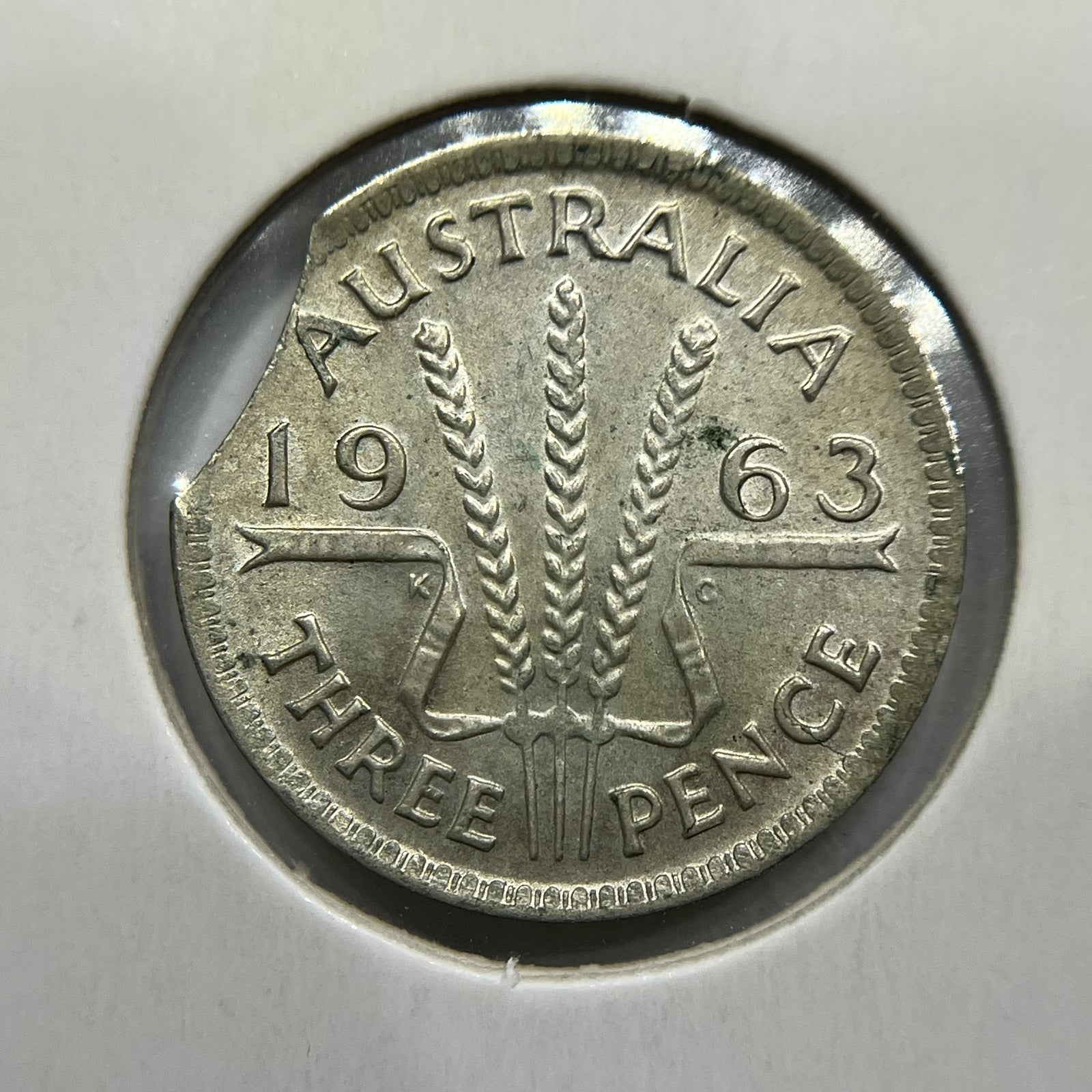 1963 Threepence Error Coin - Clipped Planchet Rim Bite EF - Silver