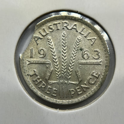 1963 Threepence Error Coin - Clipped Planchet Rim Bite EF - Silver