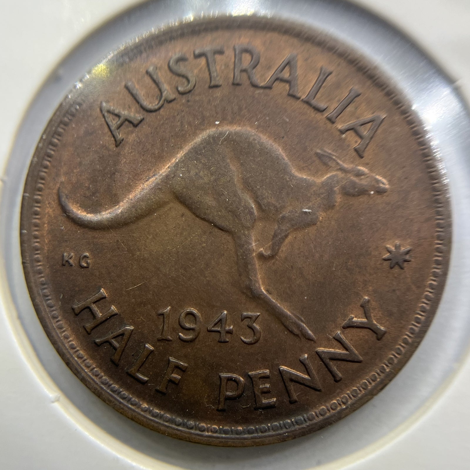 1943 Half Penny Coin - almost Uncirculated - George VI Predecimal Australian