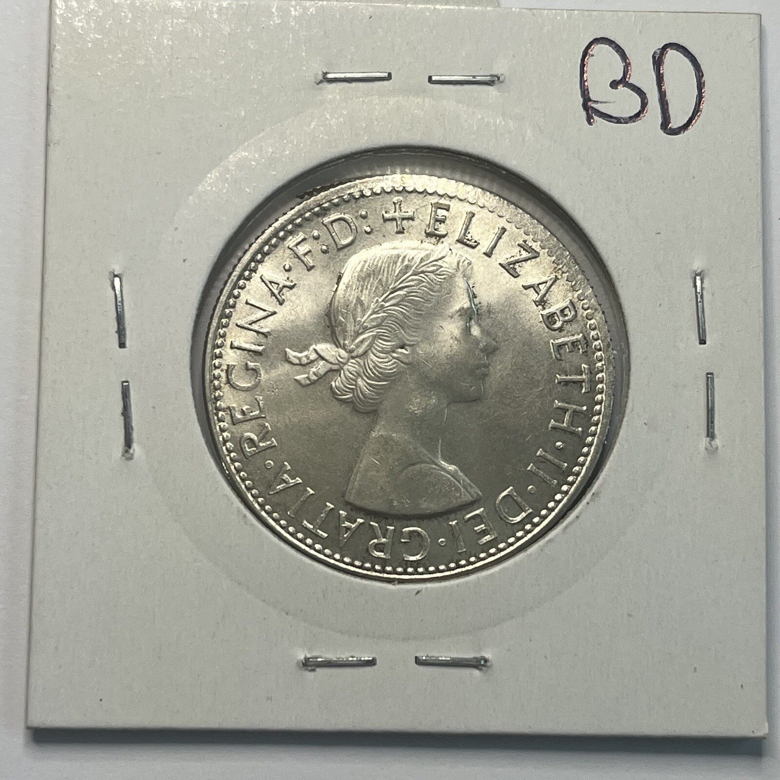 1963 Florin Coin - UNC Off Centre Misstrike Error LIP - Scarce Predecimal Collar