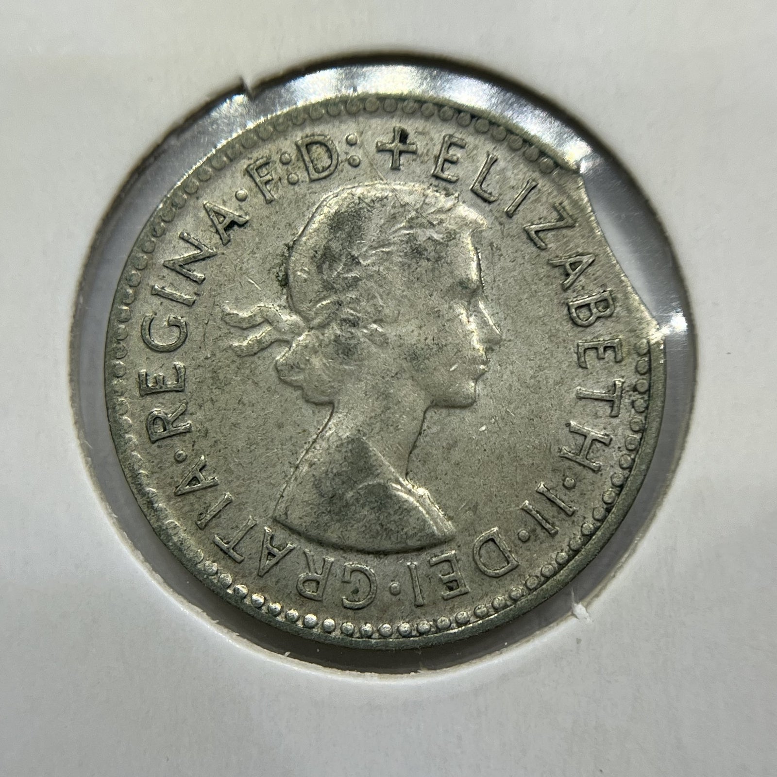 1962 Threepence Error Coin - Clipped Planchet Rim Bite Fine - Silver