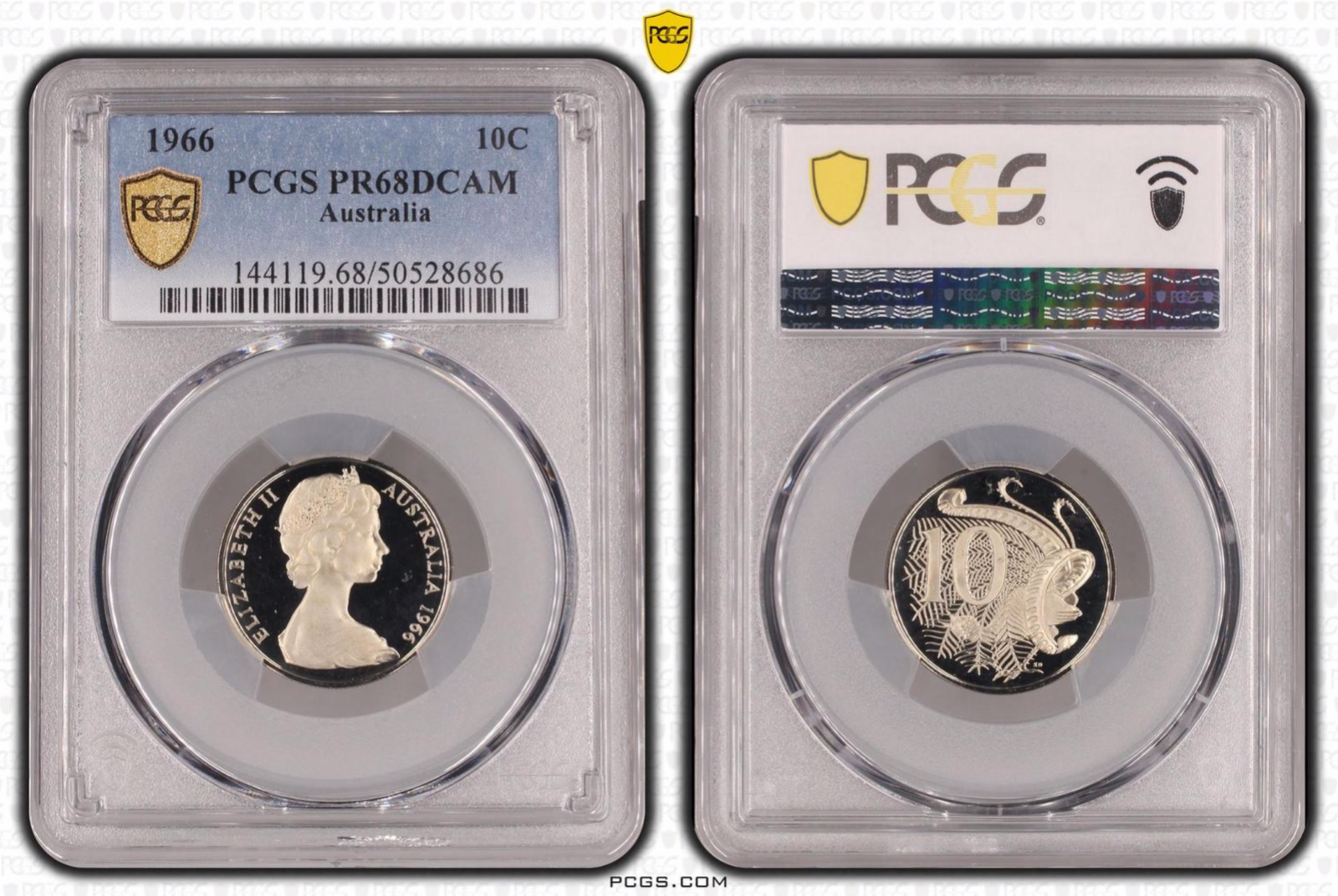 1966 Ten 10 Cent Coin - PCGS PR68DCAM - Proof Graded Elizabeth II Slab
