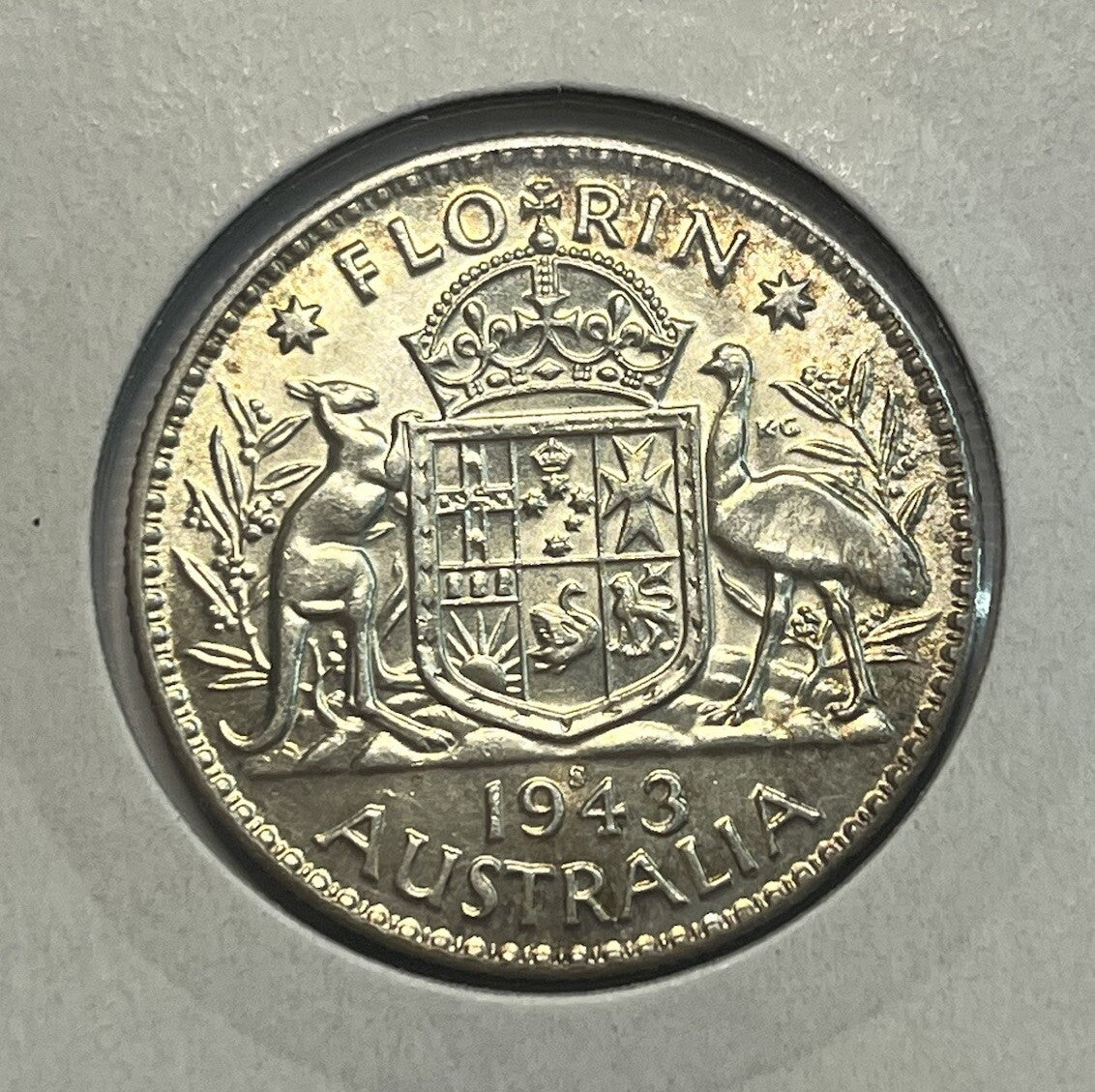 1943 s Florin Coin - almost Uncirculated - George VI Silver Predecimal