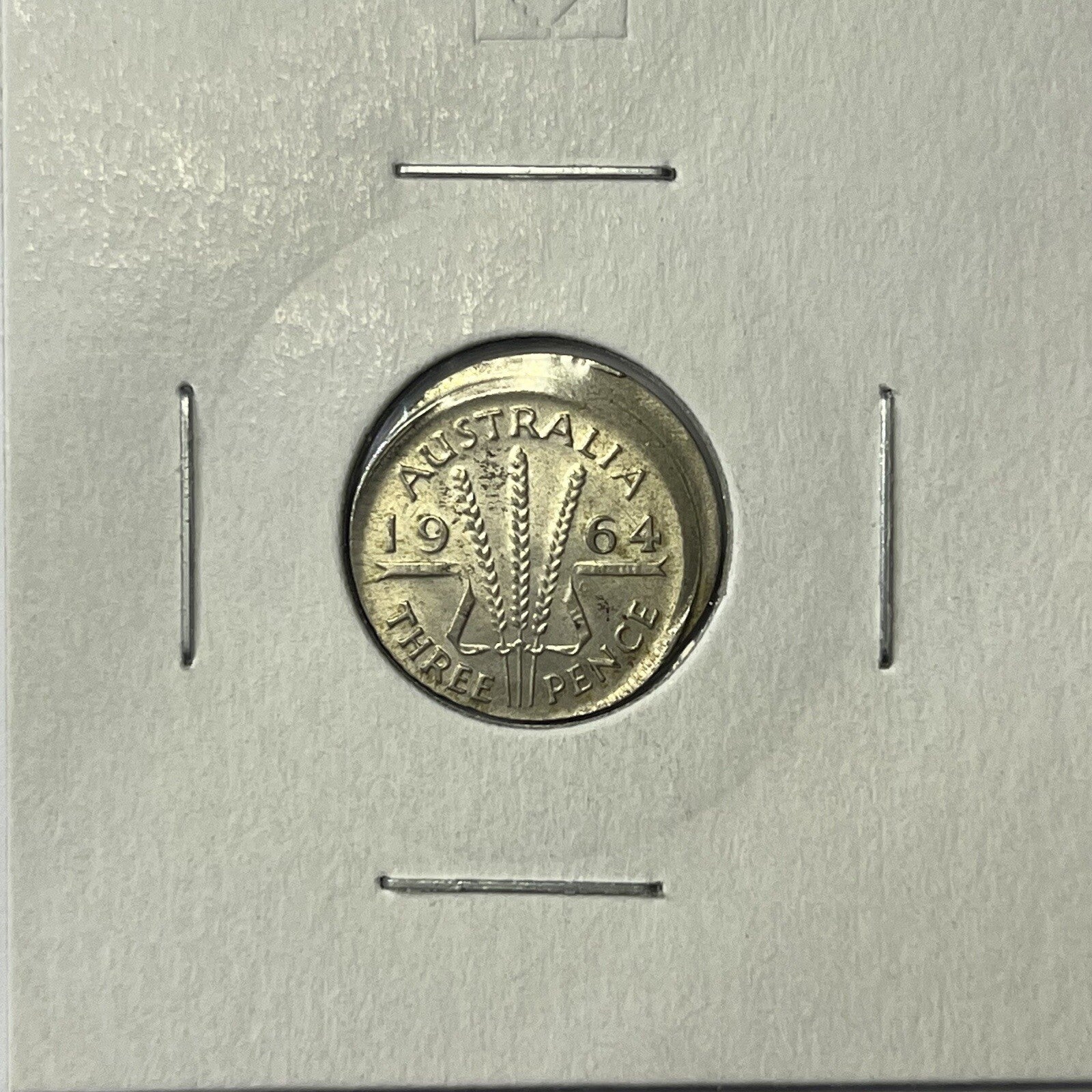 1964 Threepence Coin - BroadStrike Misstrike Large Error - Silver Scarce Collar