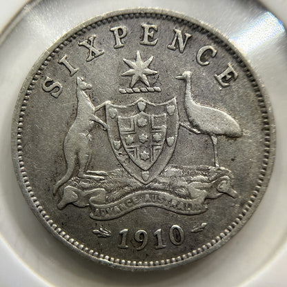 1910 Sixpence Coin - almost Very Fine - Silver Edward VII