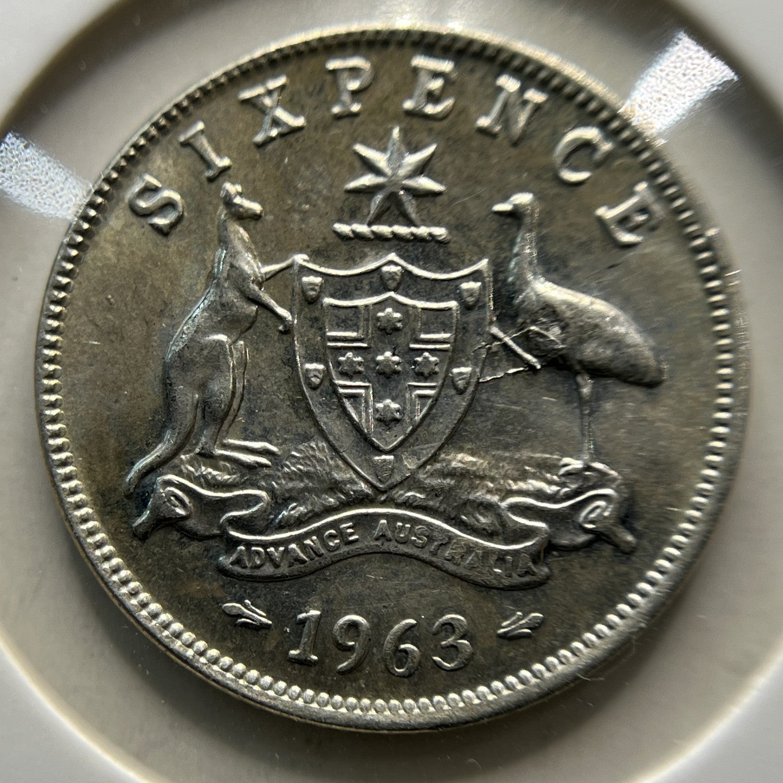 1963 Sixpence Error Coin - Planchet Peal on Emu Uncirculated - Silver Australia