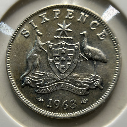 1963 Sixpence Error Coin - Planchet Peal on Emu Uncirculated - Silver Australia
