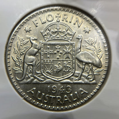 1943 s Florin Coin - good Extremely Fine - George VI Silver Predecimal