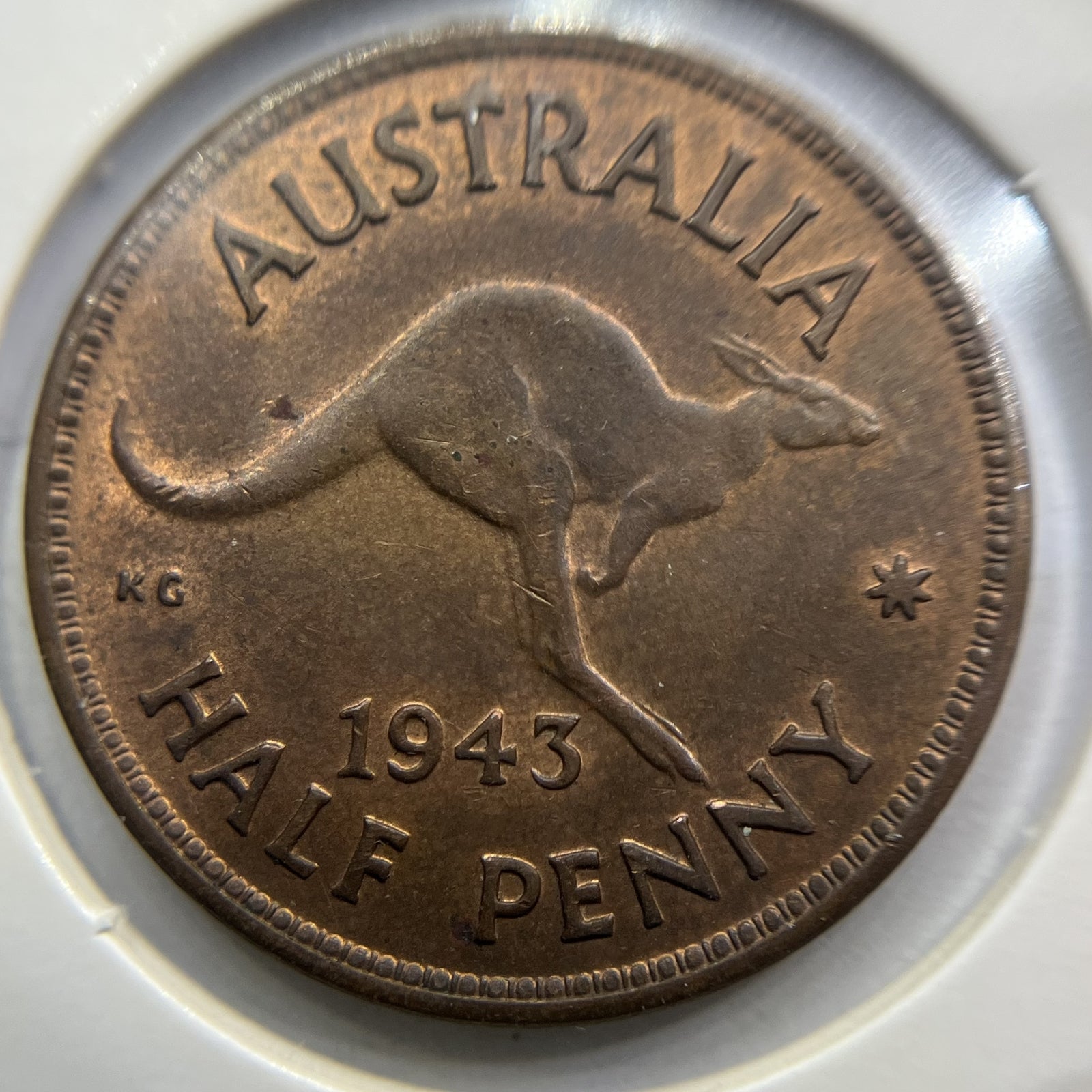 1943 Half Penny Coin - almost Uncirculated - George VI Predecimal Australian
