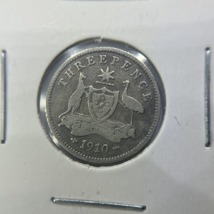 1910 Threepence Coin - Fine - Edward VII Silver Predecimal First Year