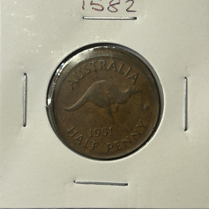1951 Half Penny Coin - BroadStrike Misstrike Error +Lip Scarce Predecimal Collar