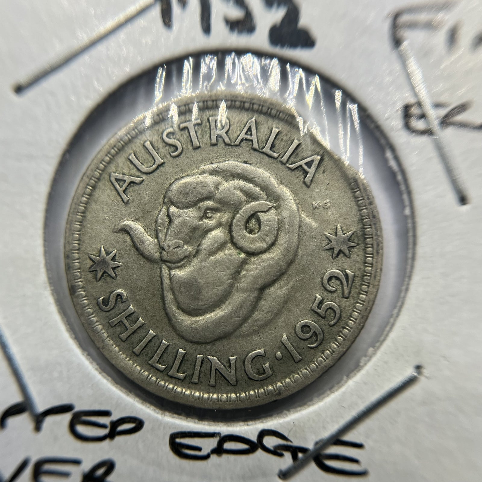 1952 Shilling Error Coin - Clipped Planchet Rim Bite - Silver George VI