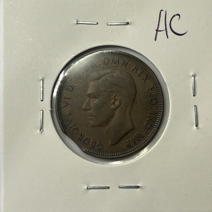 1939 Half Penny Coin - Clipped Planchet Rim Bite Error - Scarce Predecimal Clip