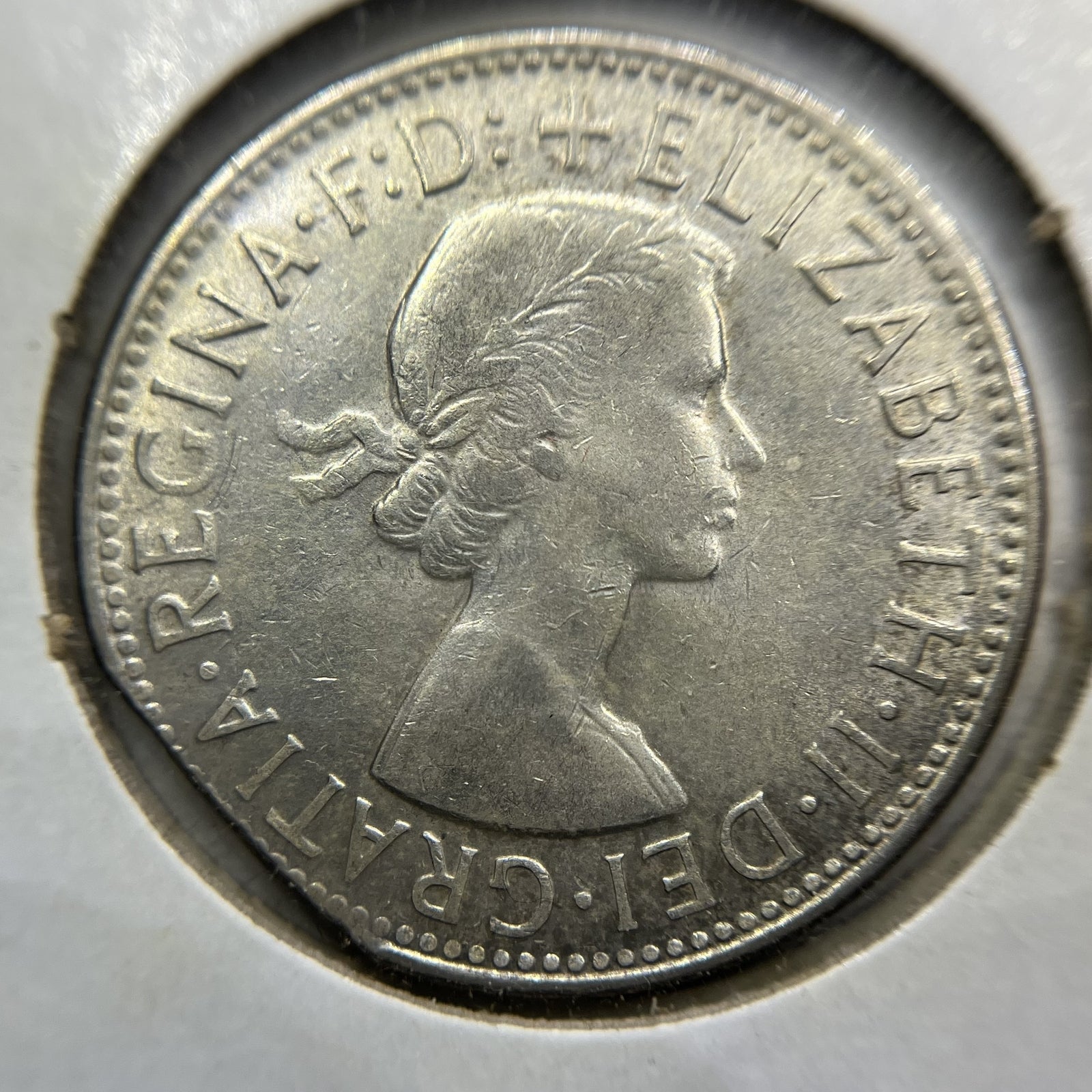 1963 Florin Error Coin - Clipped Planchet Straight Rim Bite- Silver Elizabeth II