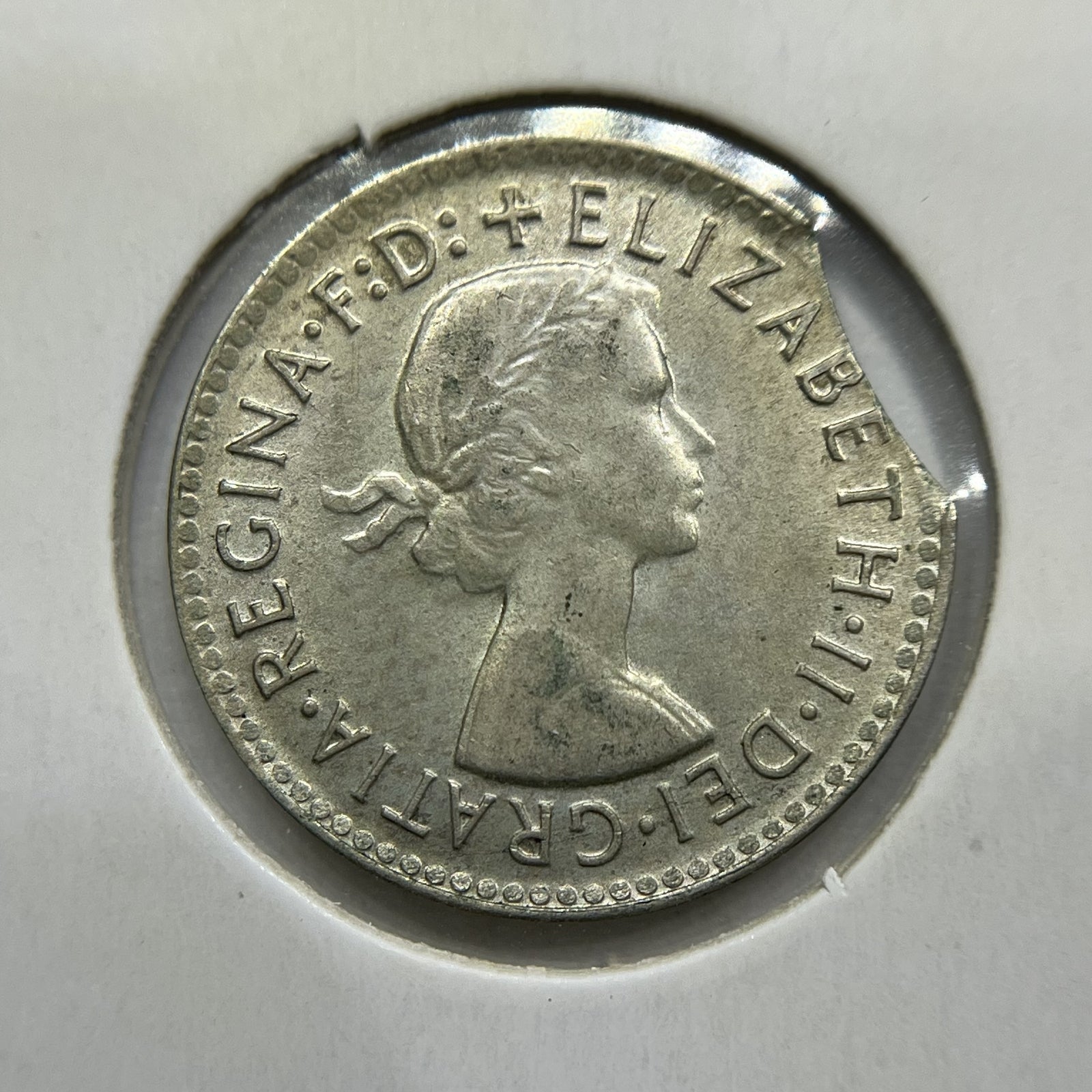 1963 Threepence Error Coin - Clipped Planchet Rim Bite EF - Silver