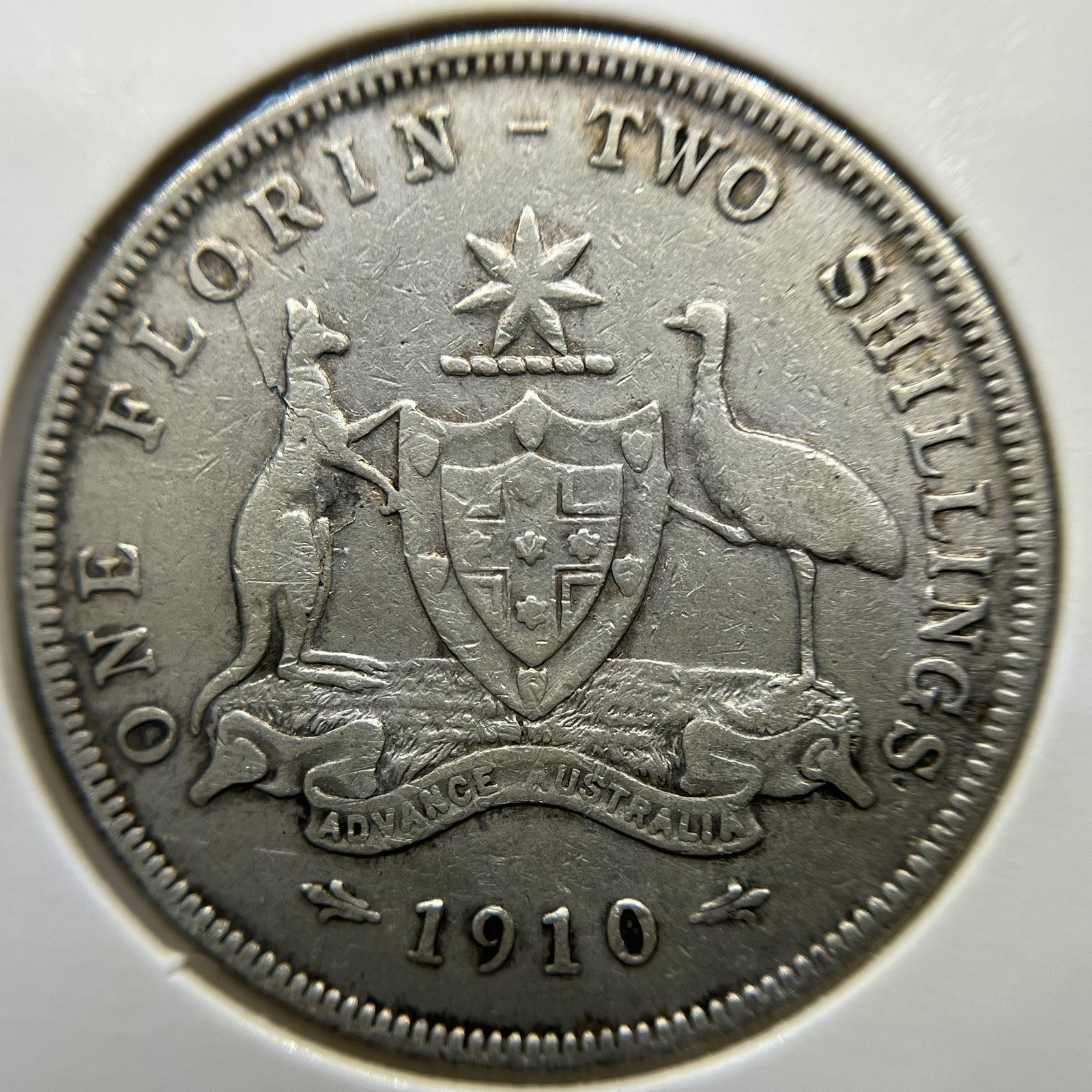 1910 Florin Coin - almost Very Fine - Edward VII Silver Predecimal First Year