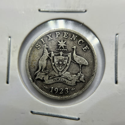 1923 Sixpence Coin - Very Good - George V Silver Predecimal Australian