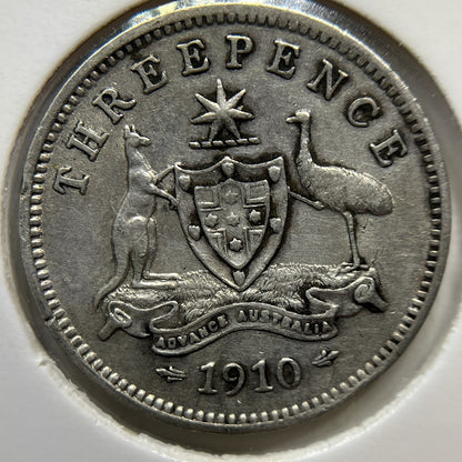 1910 Threepence Coin - good Very Fine - Silver Edward VI First Year of Issue