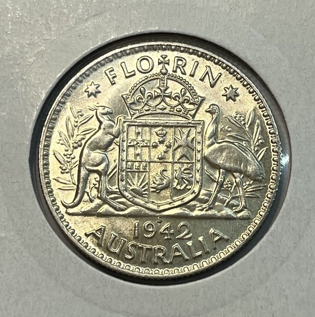 1942 s Florin Coin - Uncirculated Lustre - George VI Silver Predecimal
