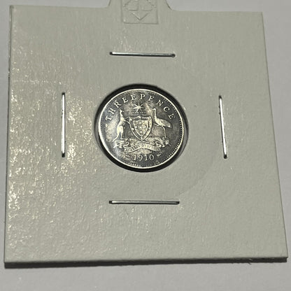 1910 Threepence Coin - Silver Predecimal Australian Coin - Good Very Fine