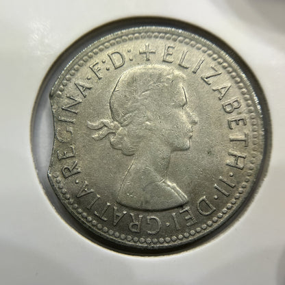 1961 Shilling Error Coin - Clipped Planchet Large Rim Bite - Silver Elizabeth II