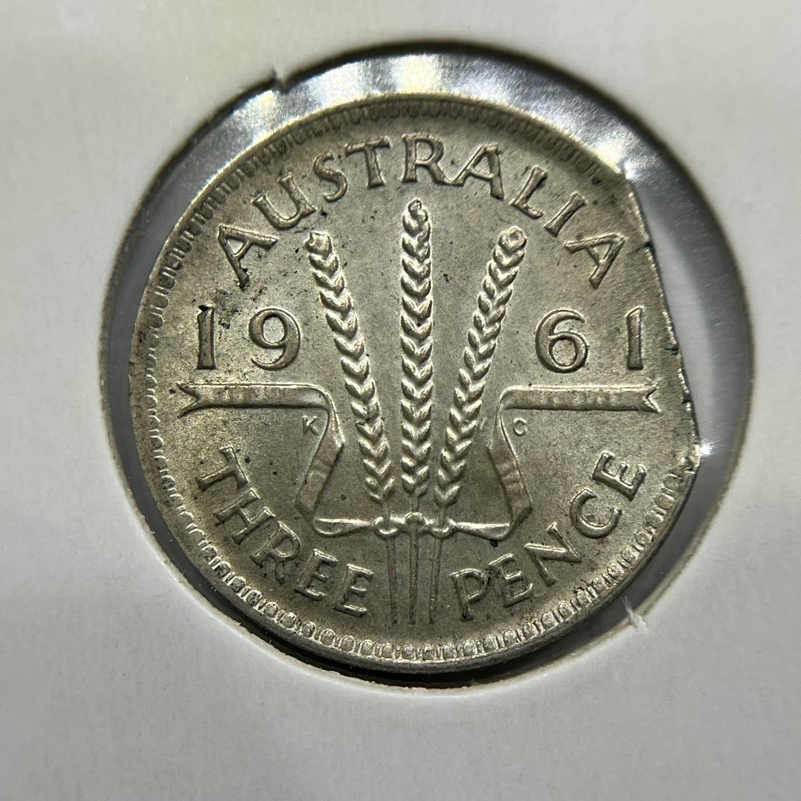 1961 Threepence Error Coin - Straight Clipped Planchet Rim Bite aUNC - Silver