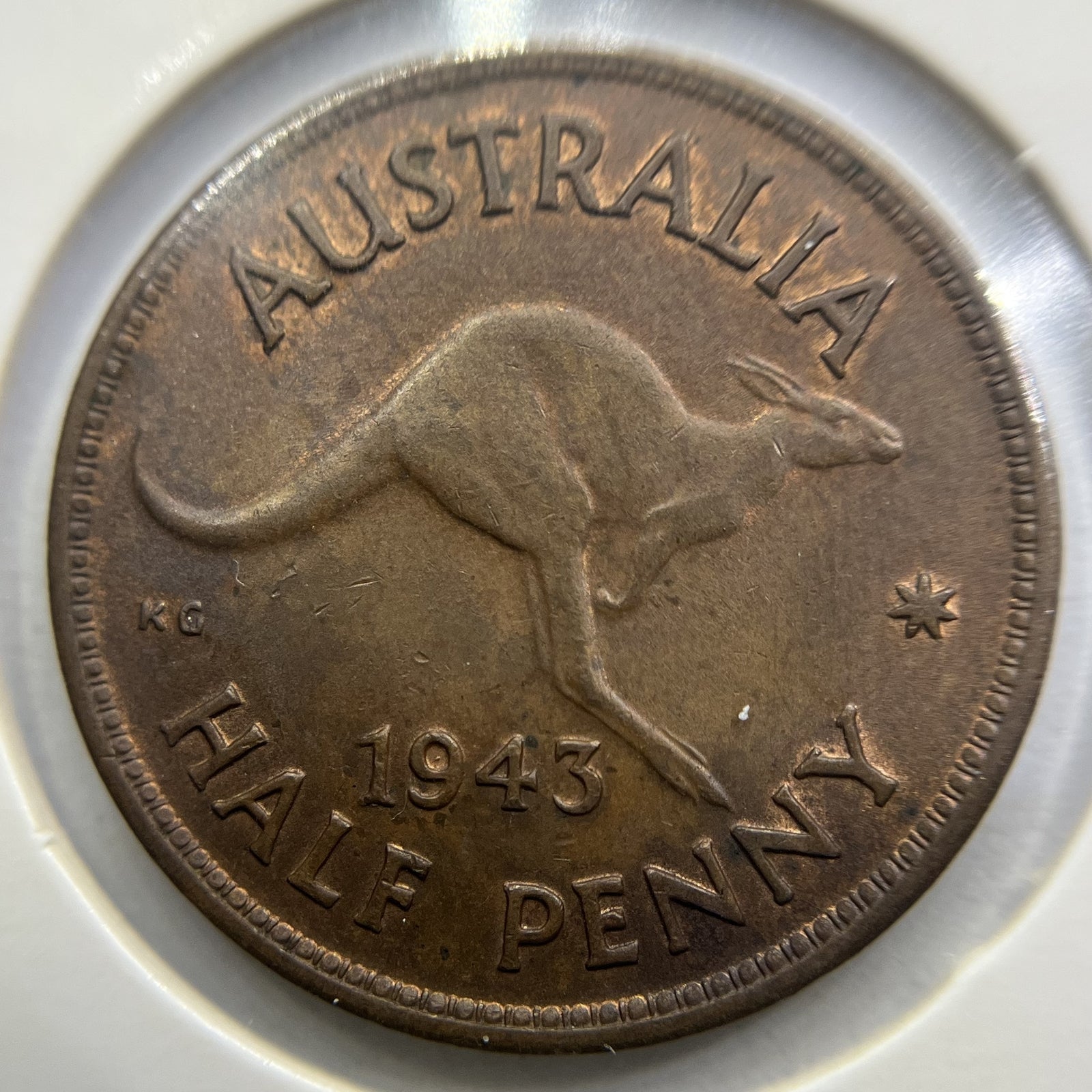 1943 Half Penny Coin - almost Uncirculated - George VI Predecimal Australian