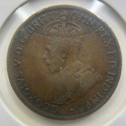 1926 Half Penny Error Coin - Half Moon Fine - Predecimal George V