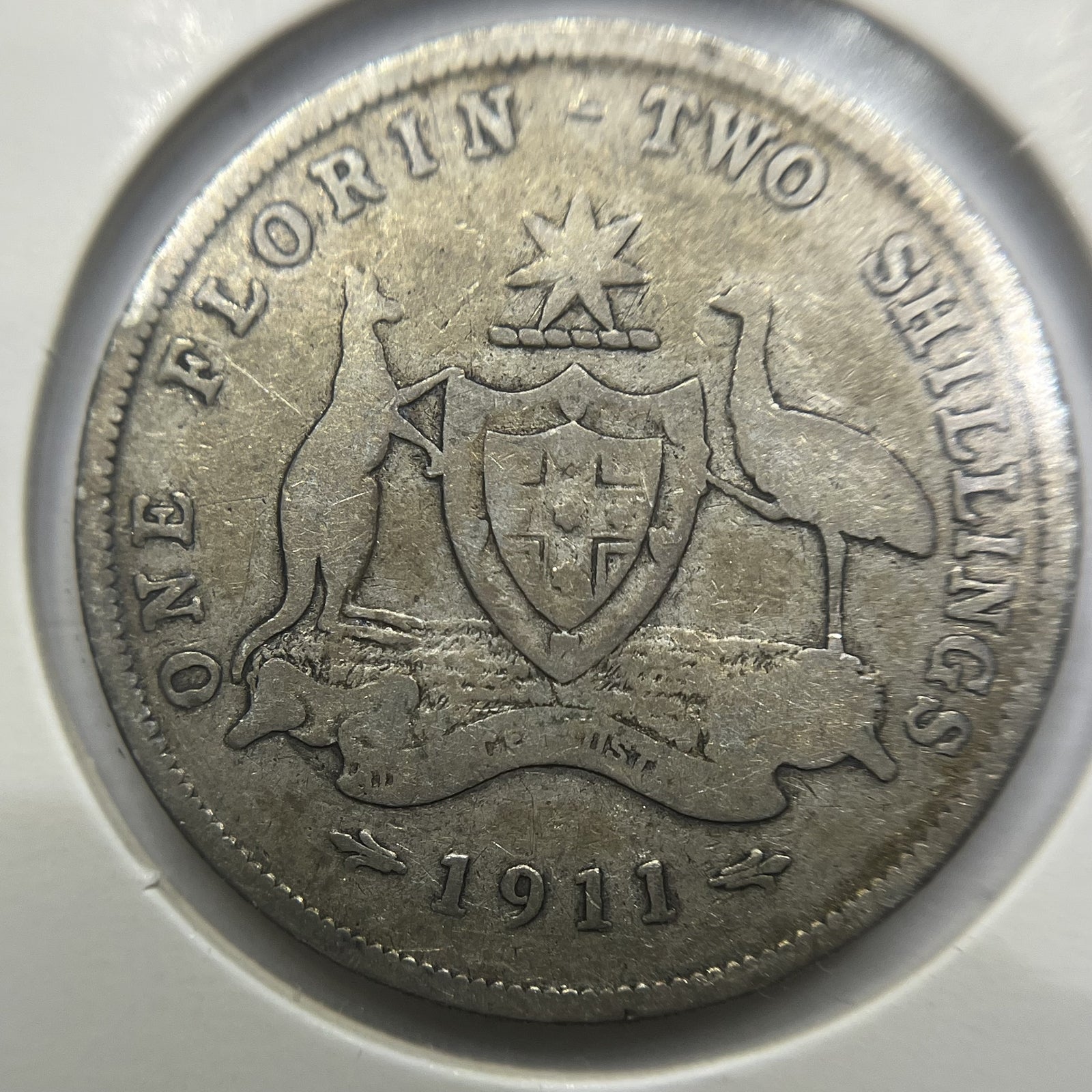 1911 Florin Coin - Very Good - Silver Predecimal Scarce Date George V