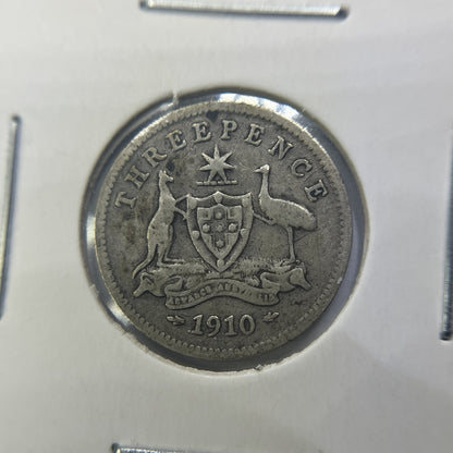 1910 Threepence Coin - almost Very Fine - Edward VII Silver Predecimal